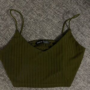 SHEIN Olive Green Ribbed Fitted Crop Top
